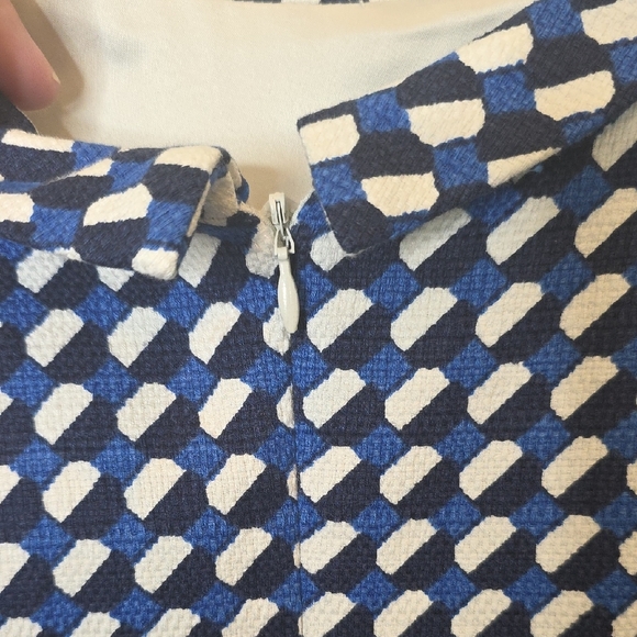 Boden Martha Pencil Sheath Dress Cobalt Blue, Black & White Retro Geometric, 8R - Picture 3 of 7
